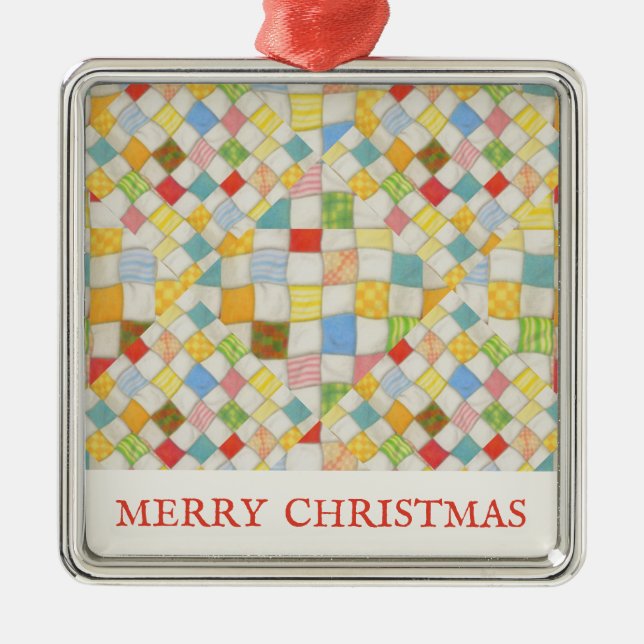 QUILT MOSAIC Premium Square Ornament + Text Aus Metall (Vorne)
