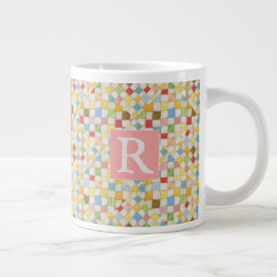 QUILT MOSAIK Große weiße Tasse + Text / Pink