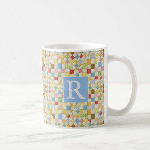 QUILT MOSAIK Weiße Tasse + Text / Blau