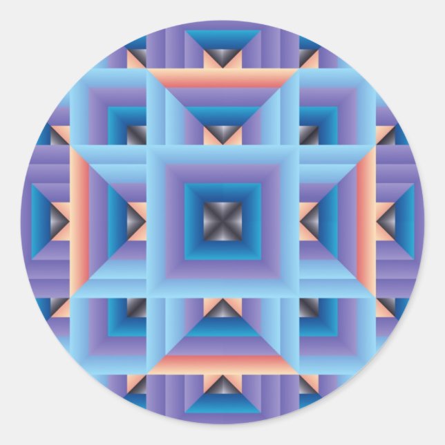 Quilt Muster 3 in Blau und Lila Runder Aufkleber (Vorderseite)