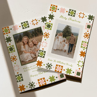 Quilt-Muster-Familienfoto-Weihnachtskarte Feiertagskarte
