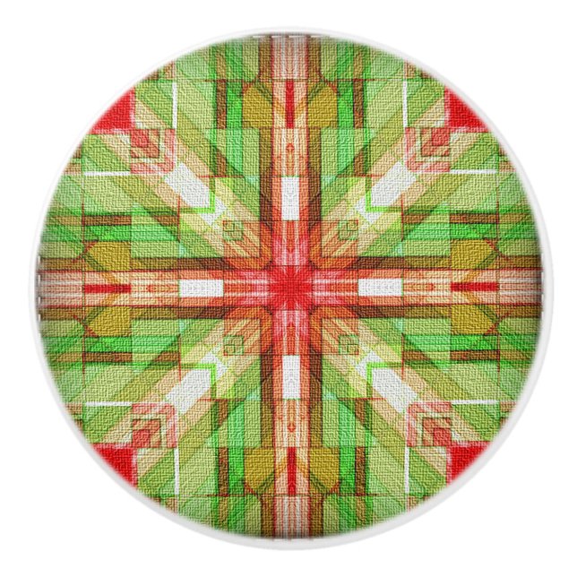 Quilt Muster Keramik Knopf rot grün Keramikknauf (Vorderseite)