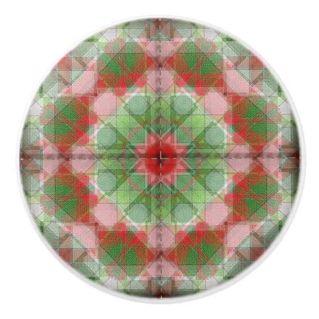 Quilt Muster Keramik Knopf rot weiß Keramikknauf (Vorderseite)