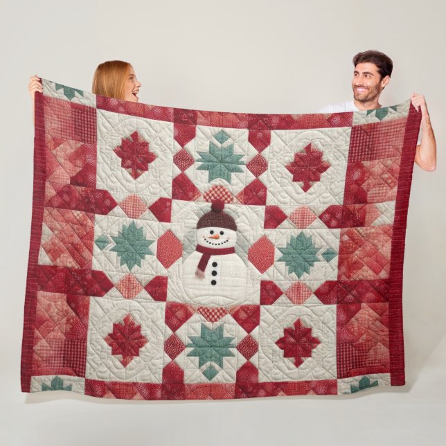 Quilt Muster Snowman Red White Green Fleecedecke (Beispiel)