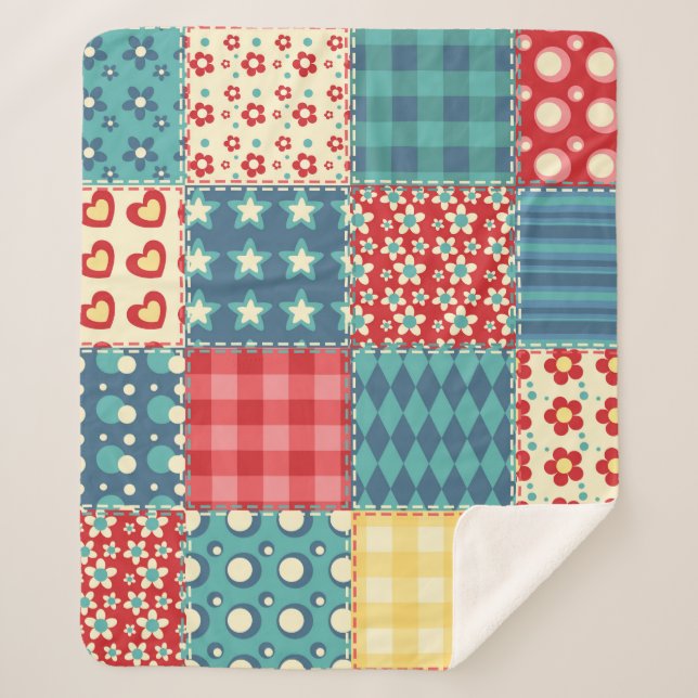 Quilt nahtloses Muster. Vintages Patchwork-Backgro Sherpadecke (Vorderseite)