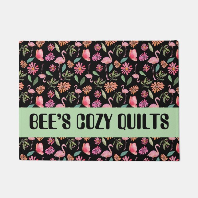 Quilt-Patchwork-Schwarz-Geschäftsname-Türmatte Fußmatte (Vorderseite)