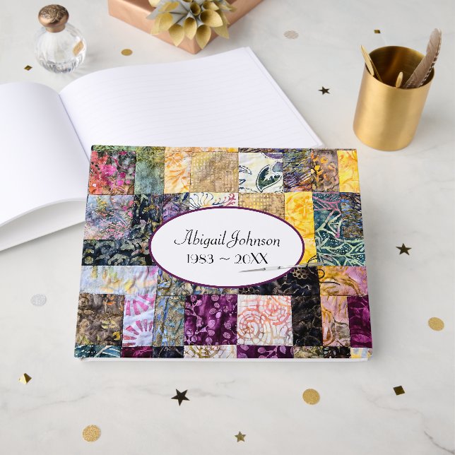 Quilt Pattern With Needle Memorial Service Gästebuch (Vorderseite Offen)