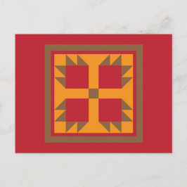 Quilt Postcard - Bärenpaw-Block (gold, rot, braun) Postkarte