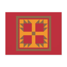 Quilt Postcard - Bärenpaw-Block (gold, rot, braun)