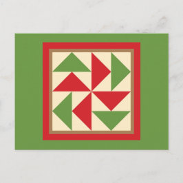 Quilt Postcard - Dutchman's Puzzle (rot/grün) Postkarte