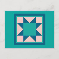 Quilt Postkarten - Sägezahnstern (aquamarin/blau)