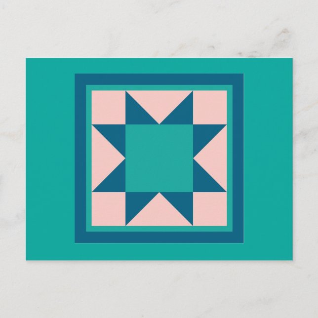 Quilt Postkarten - Sägezahnstern (aquamarin/blau) (Vorderseite)