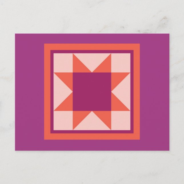 Quilt Postkarten - Sägezahnstern (pink/orange) (Vorderseite)