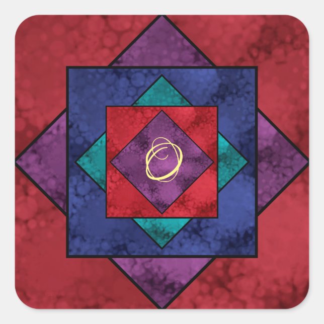 Quilt Square Monogram Quadratischer Aufkleber (Vorderseite)