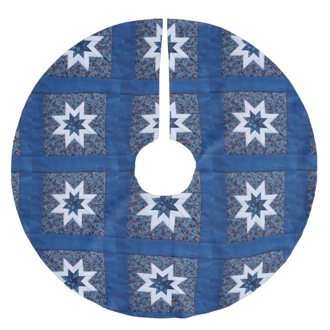 Quilt star blau polyester weihnachtsbaumdecke (Vorderseite)