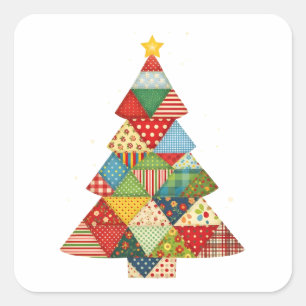 Quilt Weihnachtsbaum Festliche Quilt Liebhaber Quadratischer Aufkleber