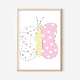 Quilted Butterfly Art Print on White Background Poster