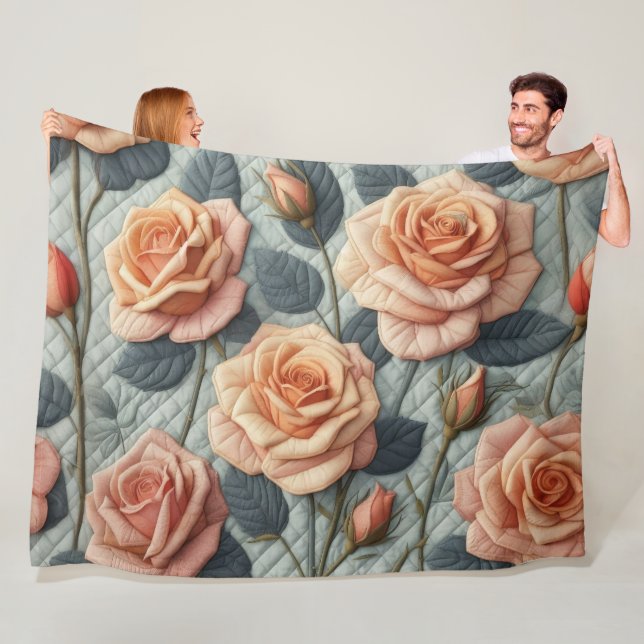 Quilted Design Peach Rose auf Grau Fleecedecke (Beispiel)
