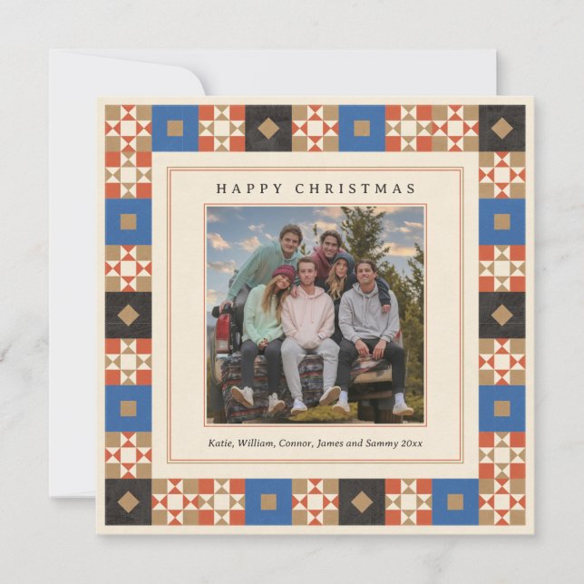 Quilted Frame Photo Feiertagskarte (Vorderseite)