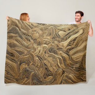 Quilted Gold Abstract Design Fleecedecke
