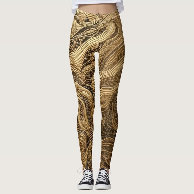 Quilted Gold Abstract Design Leggings (Vorderseite)