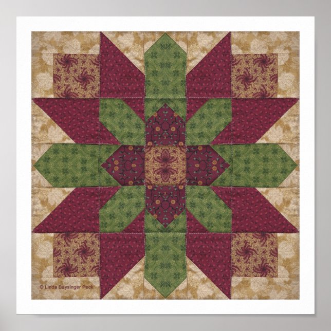 Quilted Green Burgund Star Poster (Vorne)