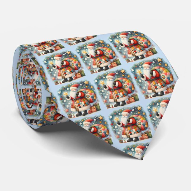 Quilted Patchwork-Weihnachtsmann mit Weihnachtsste Krawatte (Gerollt)