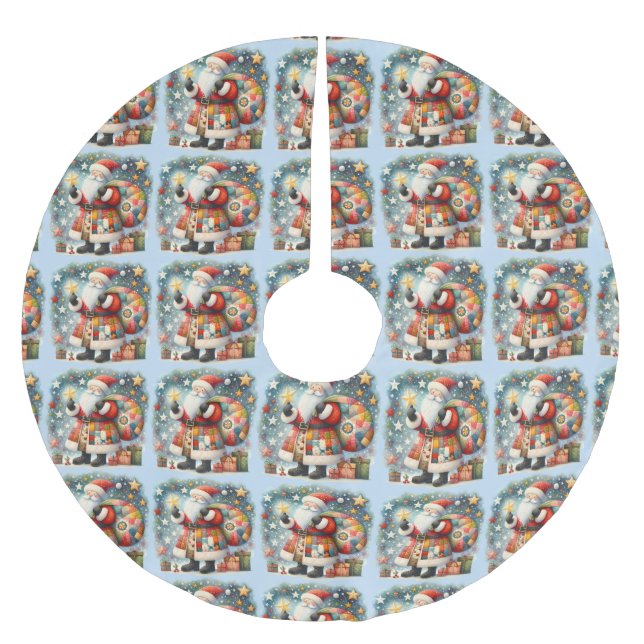 Quilted Patchwork-Weihnachtsmann mit Weihnachtsste Polyester Weihnachtsbaumdecke (Vorderseite)