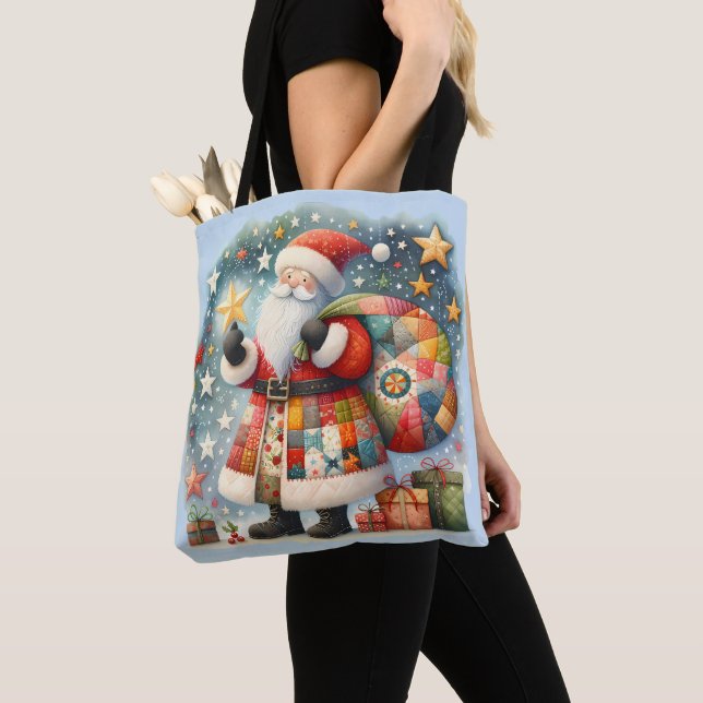 Quilted Patchwork-Weihnachtsmann mit Weihnachtsste Tasche (Von Nahem)