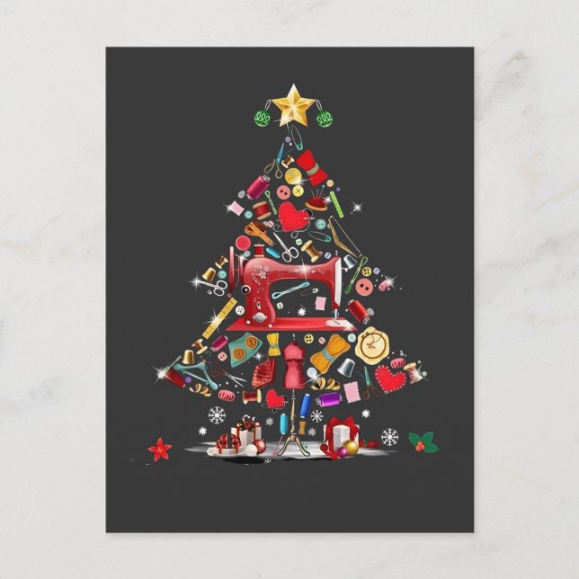 Quilter Merry Christmas Tree Quilt Block Quilting  Ankündigungspostkarte (Vorderseite)