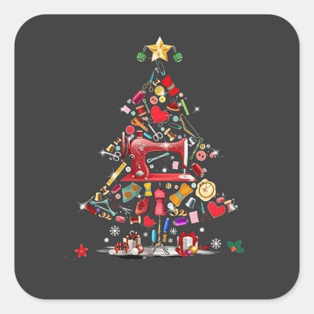 Quilter Merry Christmas Tree Quilt Block Quilting  Quadratischer Aufkleber (Vorderseite)