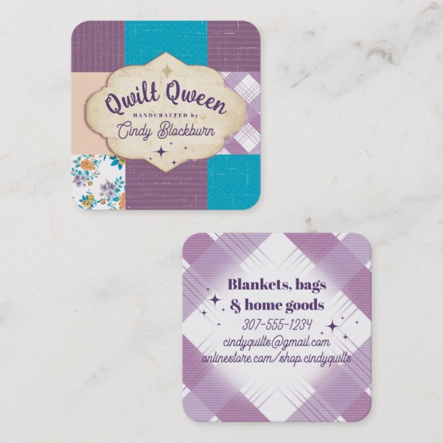 Quilter Steppblock Gewebe aus Quilt Blumengeflecht Quadratische Visitenkarte (Vorne/Hinten)