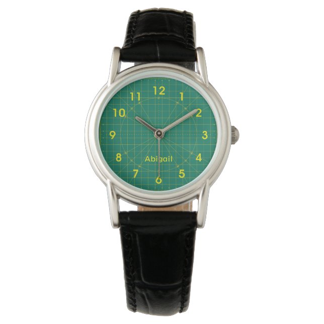 Quilters grüne Schneidematte Armbanduhr (Vorderseite)