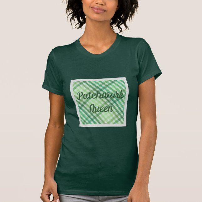 Quilters Niedliches T-Shirt, Green Quilt Patchwork T-Shirt (Vorderseite)
