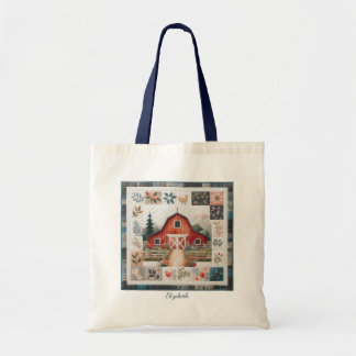 Quilter's Red Barn Faux-Patchwork Tragetasche