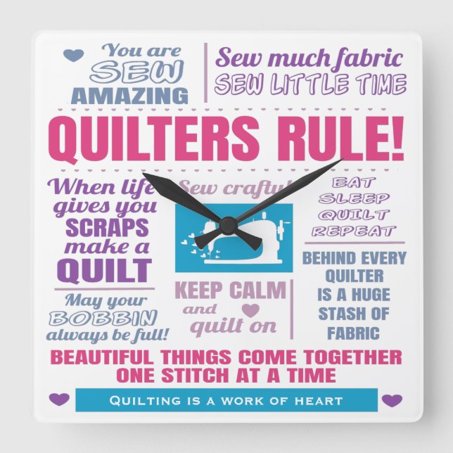 Quilters-Regel-Quilting Quadratische Wanduhr (Vorderseite)