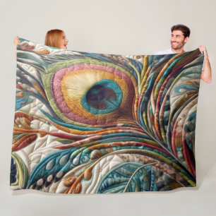 Quiltierte Abstrakte Pfauenfeder Fleecedecke