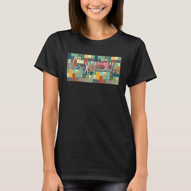 Quilting Sew Sewing Machine Sewer Heartbeat Quilte T-Shirt (Vorderseite)