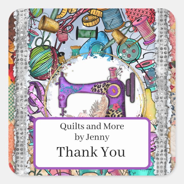 Quilting Vielen Dank Quadratischer Aufkleber (Vorderseite)
