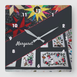 Quilts von Blume und Sternen große Uhr