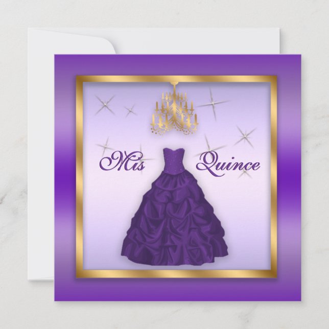 Quincanera Invitation Purple Lavender Gold (Devant)