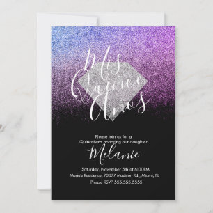 Quiñce Faux Glitter Diamant Schwarz Violett Geburt Einladung