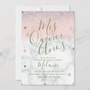 Quiñce Imitate Glitzer Dots Gold Rosa Marmor Einladung