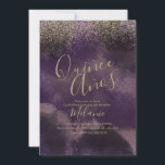 Quiñce Imitate Glitzer Lila Gold Abstrakt Geburtst Einladung<br><div class="desc">Quince 16 . Geburtstag Gold Lila Einladungen mit Imitate Glitzer</div>