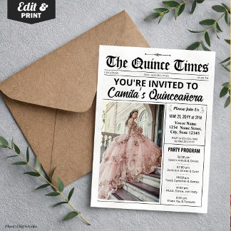 Quince Invite, Newspaper with Program, Quinceañera Einladung