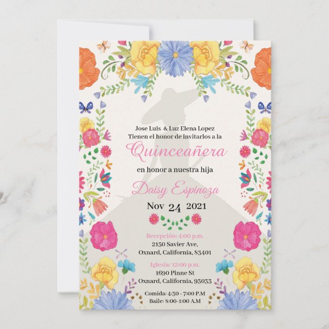 Quinceañera Invitation multi color, flowers  (Vorderseite)
