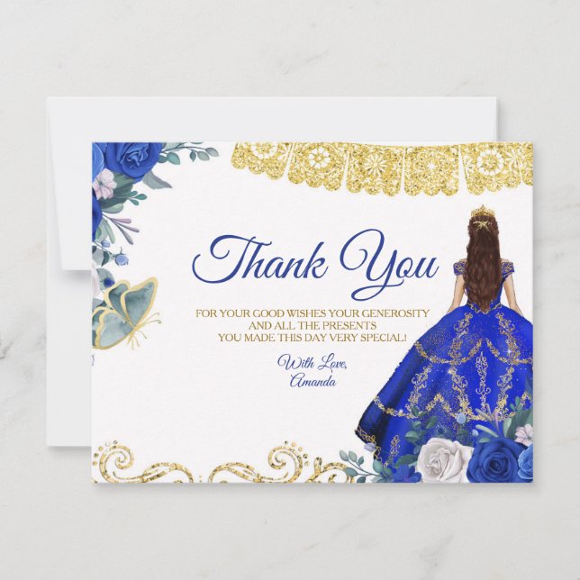 Quinceañera 15 Anos Royal Blue Dankeschön Karte (Vorderseite)