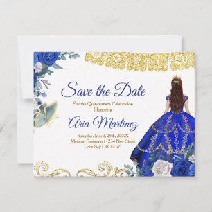 Quinceañera 15 Anos Royal Blue Save the Date Dankeskarte