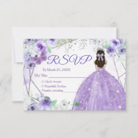 Quinceañera 15 Anos Silver & Lila RSVP Card