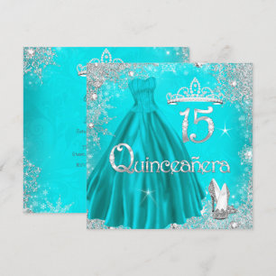 Quinceanera 15. Aqua Silver Schneeflocken Party 2 Einladung